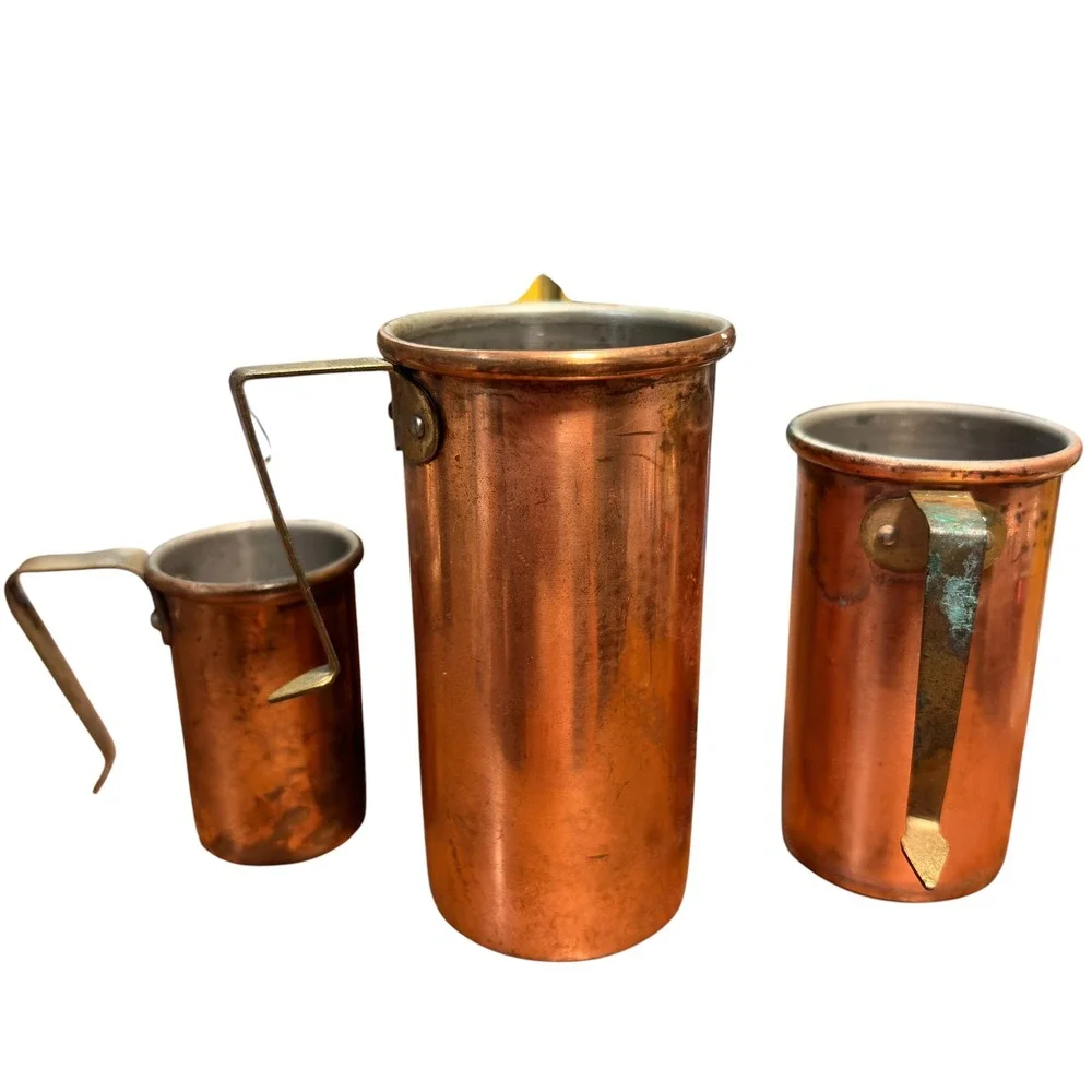 Vintage Graduated Copper Measuring Cup Set 4 Pieces Rustic Farmhouse Kitchenware